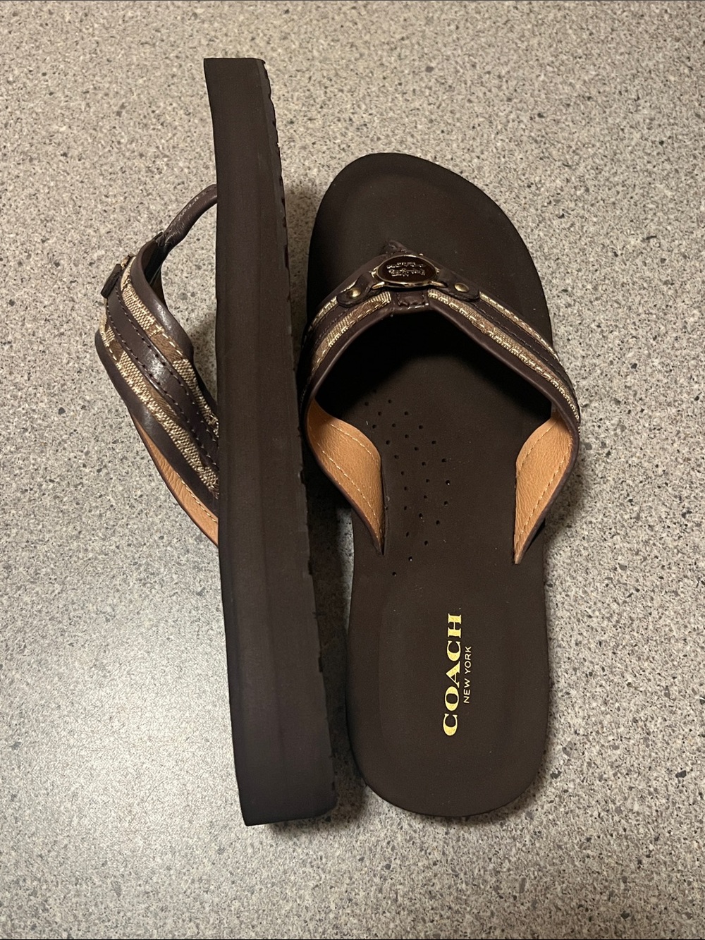 Authentic Coach Jasmine 12CM/Semi Mat CLF A5287 Women's Brown/Tan Thong Sandals - Picture 6 of 8